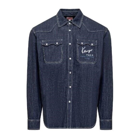 New Kenzo Embroidered Logo Denim Shirt, Size Medium - Picture 5 of 6